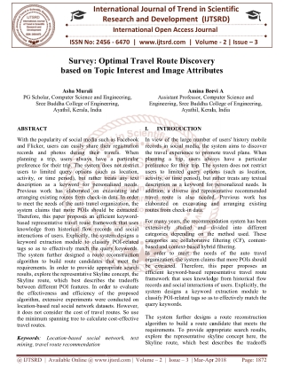 Survey Optimal Travel Route Discovery based on Topic Interest and Image Attributes