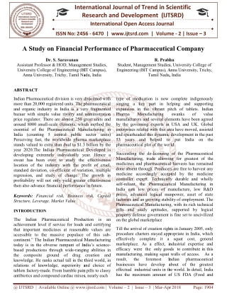 A Study on Financial Performance of Pharmaceutical Company