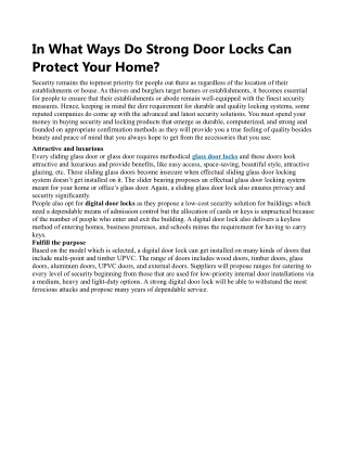 In What Ways Do Strong Door Locks Can Protect Your Home?
