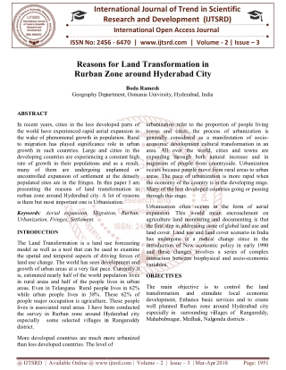 Reasons for Land Transformation in Rurban Zone around Hyderabad City