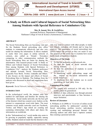 A Study on Effects and Cultural Impacts of Social Networking Sites Among Students with Special Reference to Coimbatore C