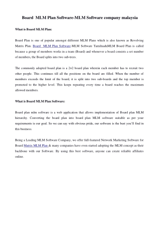 Board  MLM Plan Software-MLM Software company malaysia