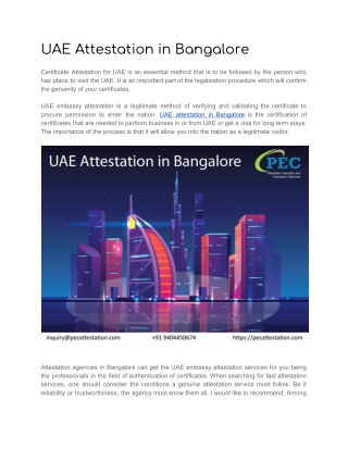 UAE Attestation in Bangalore