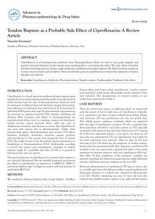 Tendon Rupture as a Probable Side Effect of Ciprofloxacin