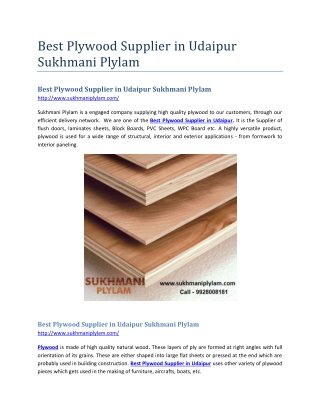 Best Plywood Supplier in Udaipur Sukhmani Plylam