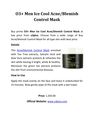 O3  Men Acne/blemish Control Mask