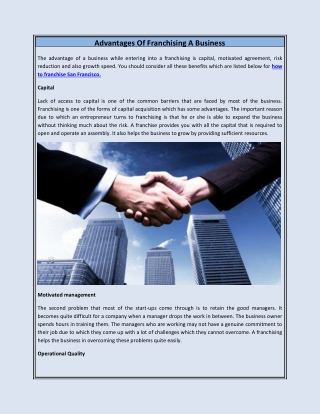 Advantages Of Franchising A Business