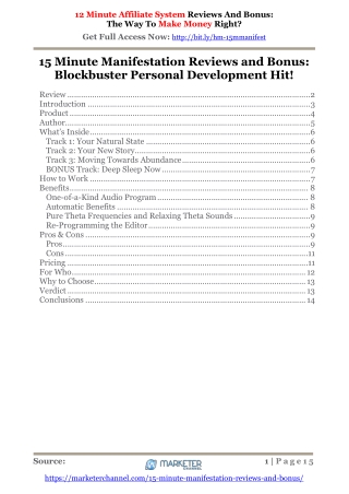 15 Minute Manifestation Reviews and Bonus: Blockbuster Personal Development Hit!