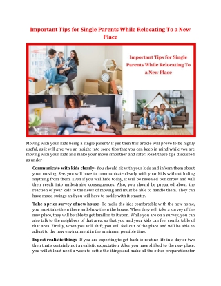 Important Tips for Single Parents While Relocating To a New Place