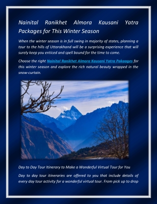 Nainital Ranikhet Almora Kausani Yatra Packages For This Winter Season