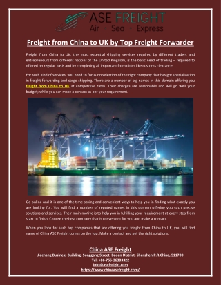 Freight from China to UK by Top Freight Forwarder