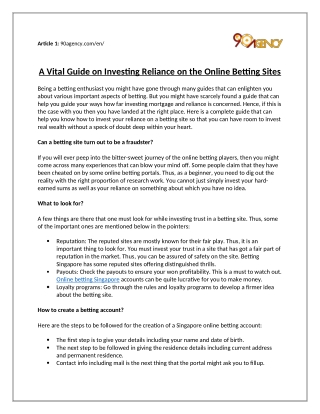 A Vital Guide on Investing Reliance on the Online Betting Sites