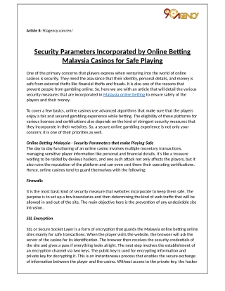 Security Parameters Incorporated by Online Betting Malaysia Casinos for Safe Playing