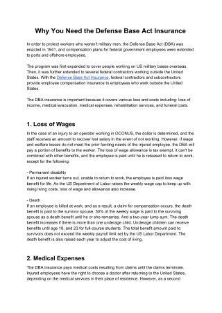 Why You Need the Defense Base Act Insurance