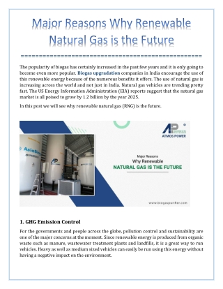 Major Reasons Why Renewable Natural Gas is the Future