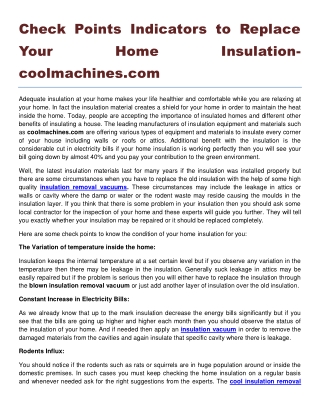 Check Points Indicators to Replace Your Home Insulation coolmachines.com