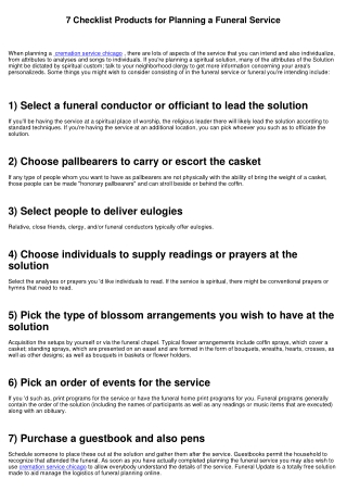 7 Checklist Items for Preparation a Funeral Service