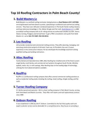 Top 10 Roofing Contractors in Palm Beach County!
