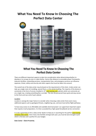 What You Need To Know In Choosing The Perfect Data Center