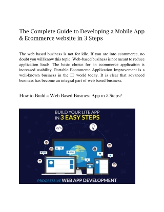 The Complete Guide to Developing a Mobile App & Ecommerce website in 3 Steps