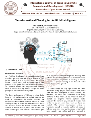 Transformational Planning for Artificial Intelligence