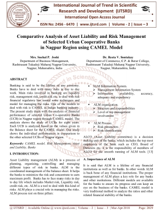 Comparative Analysis of Asset Liability and Risk Management of Selected Urban Cooperative Banks in Nagpur Region using C