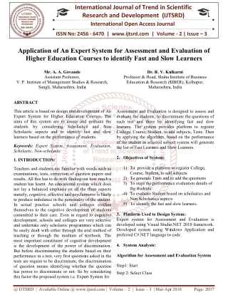 Application of An Expert System for Assessment and Evaluation of Higher Education Courses to identify Fast and Slow Lear
