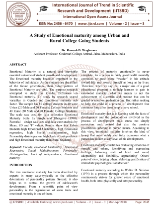 A Study of Emotional maturity among Urban and Rural College Going Students