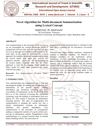 Novel Algorithm for Multi document Summarization using Lexical Concept