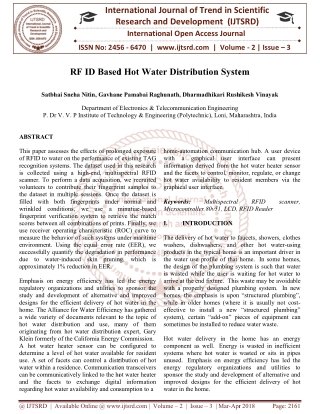 RF ID Based Hot Water Distribution System