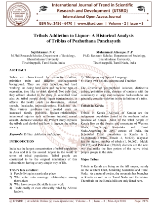 Tribals Addiction to Liquor A Historical Analysis of Triblas of Pozhuthana Panchayath