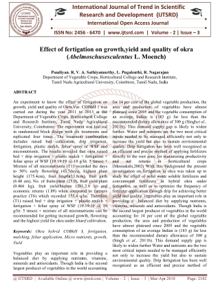 Effect of fertigation on growth,yield and quality of okra Abelmoschusesculentus L. Moench