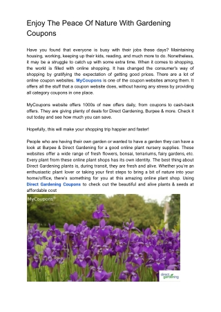 Enjoy The Peace Of Nature With Gardening Coupons