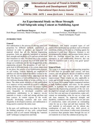 An Experimental Study on Shear Strength of Soil Subgrade using Cement as Stabilizing Agent