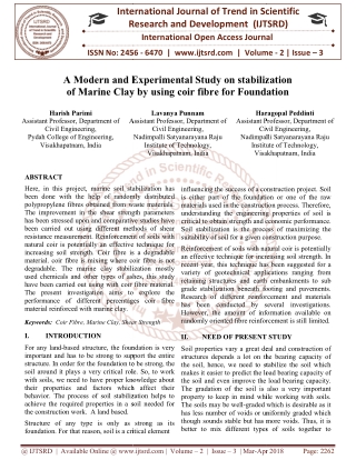 A Modern and Experimental Study on stabilization of Marine Clay by using coir fibre for Foundation