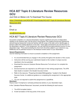 HCA 827 Topic 8 Literature Review Resources GCU