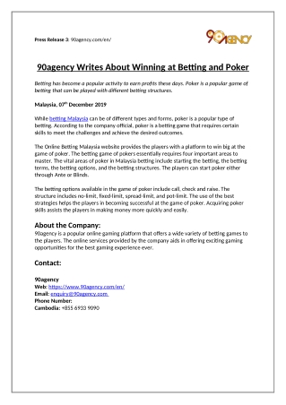 90agency writes about winning at Betting and Poker