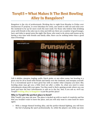 Torq03 – What Makes It The Best Bowling Alley In Bangalore?