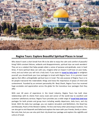Regina Tours: Explore Beautiful Spiritual Places in Israel