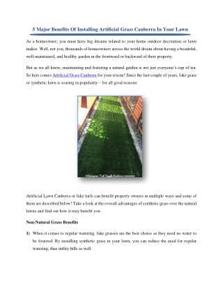 5 Major Benefits Of Installing Artificial Grass Canberra In Your Lawn