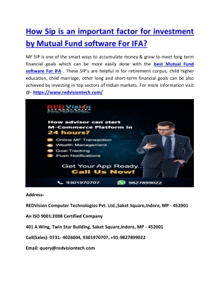 How Sip is an important factor for investment by Mutual Fund software For IFA?