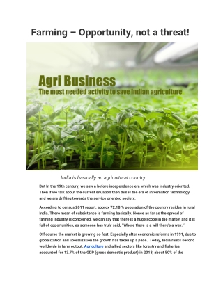 Farming – Opportunity, not a threat!