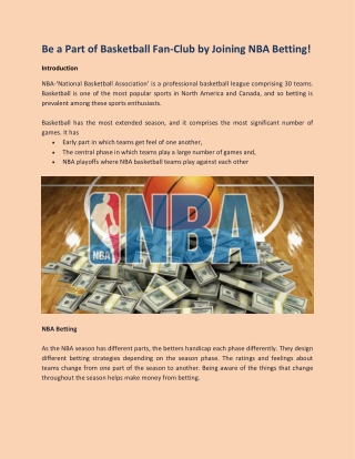 Be a Part of Basketball Fan-Club by Joining NBA Betting!