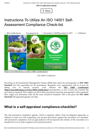 Instructions To Utilize An ISO 14001 Self-Assessment Compliance Check-list