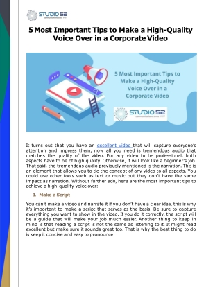 5 Most Important Tips to Make a High-Quality Voice Over in a Corporate Video