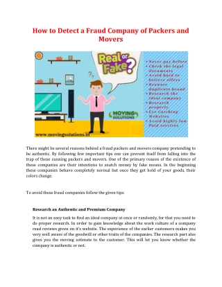 How to Detect a Fraud Company of Packers and Movers