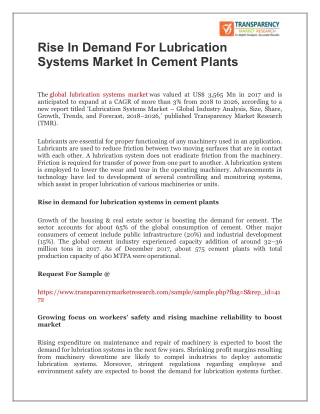 Rise in demand for lubrication systems market in cement plants