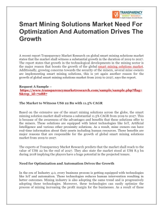 smart mining solutions market Need for Optimization and Automation Drives the Growth