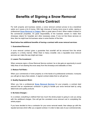Benefits of Signing a Snow Removal Service Contract
