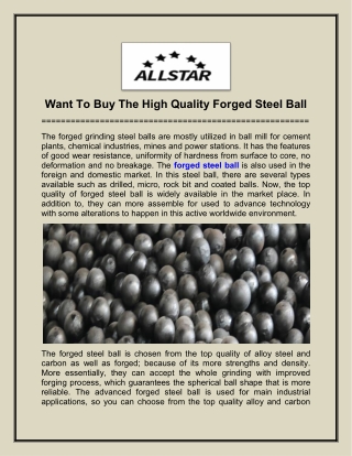 Want To Buy The High Quality Forged Steel Ball